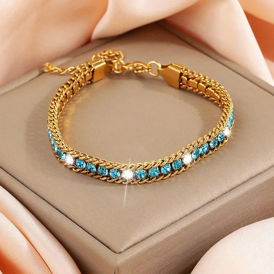 Gold Plated Waterproof Bling Tennis Chain Bracelet