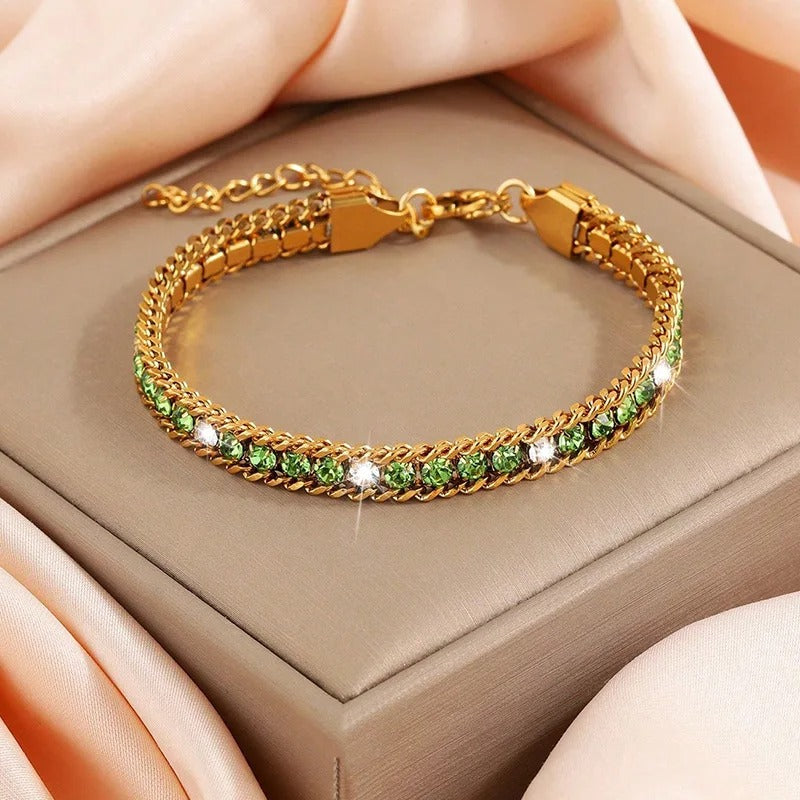 Gold Plated Waterproof Bling Tennis Chain Bracelet