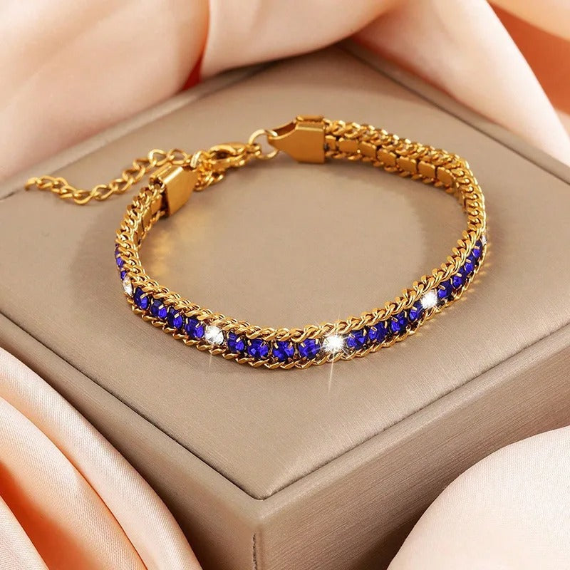 Gold Plated Waterproof Bling Tennis Chain Bracelet