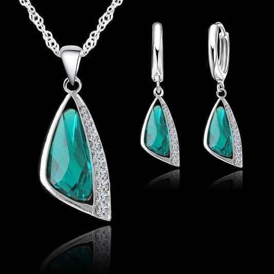 Geometric Austrian Crystal Rhinestone Necklace and Earring Set