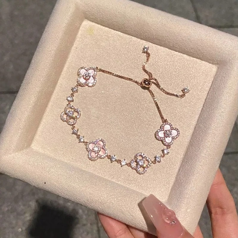 Crystal Pink Clover Bracelet