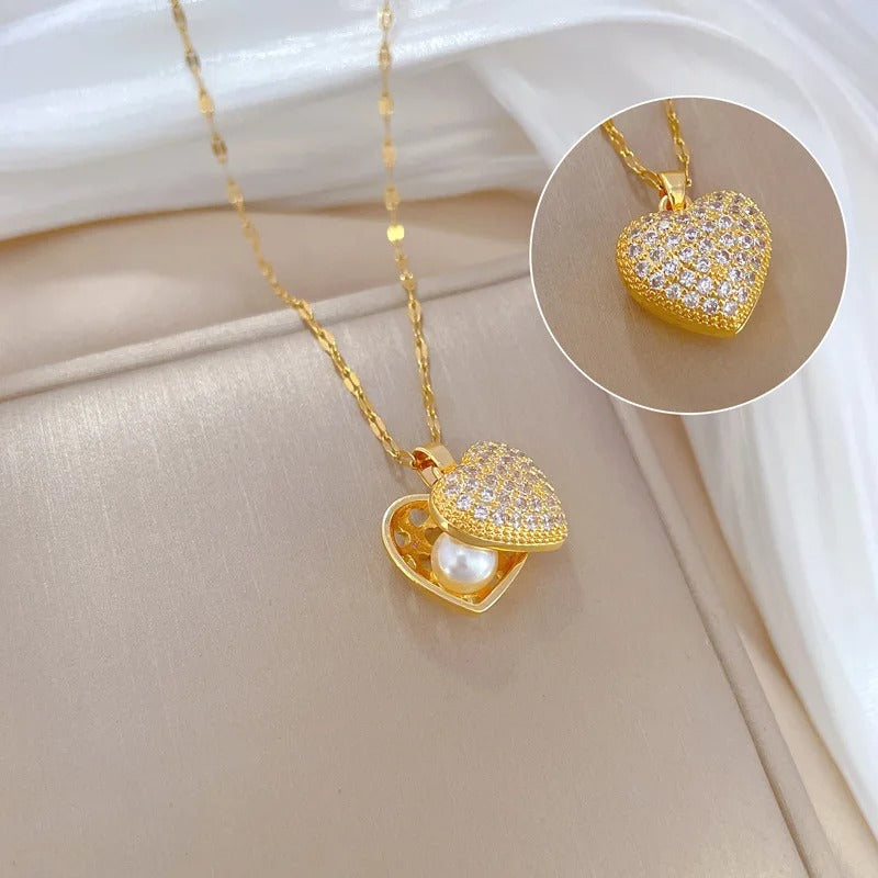 Exquisite Micro-inlaid Heart Pearl Necklace