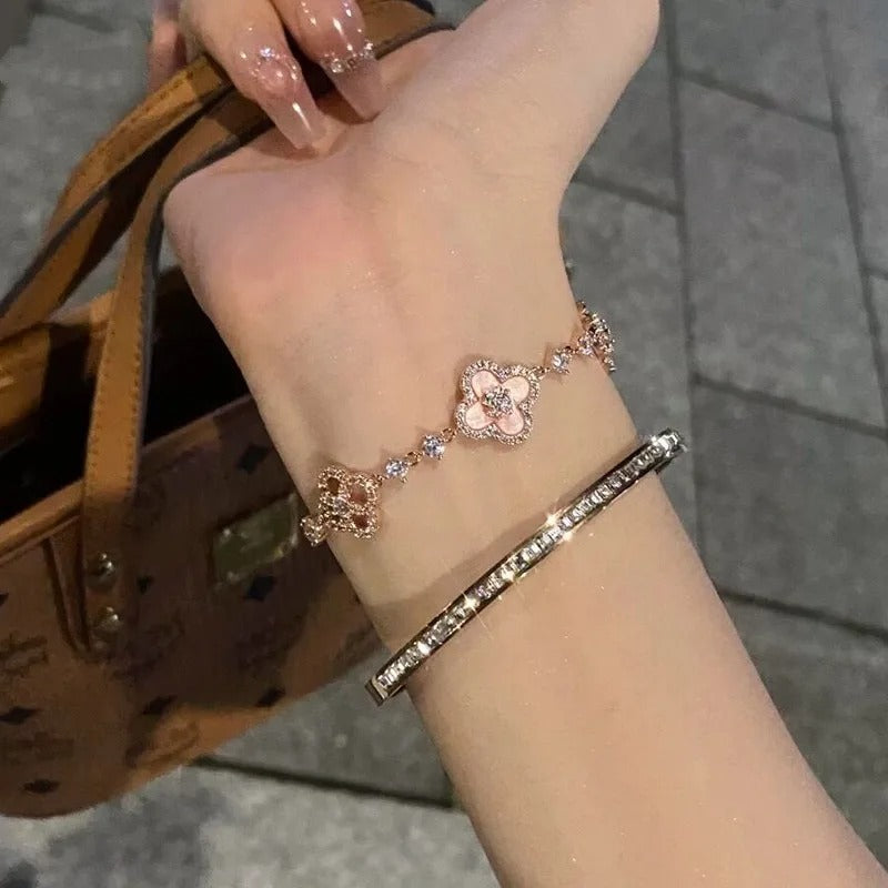 Crystal Pink Clover Bracelet