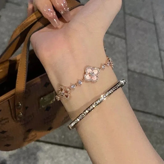 Crystal Pink Clover Bracelet