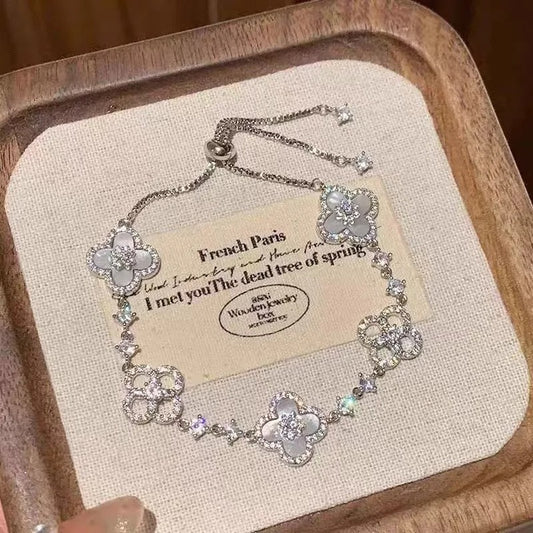 Crystal Silver Clover Bracelet