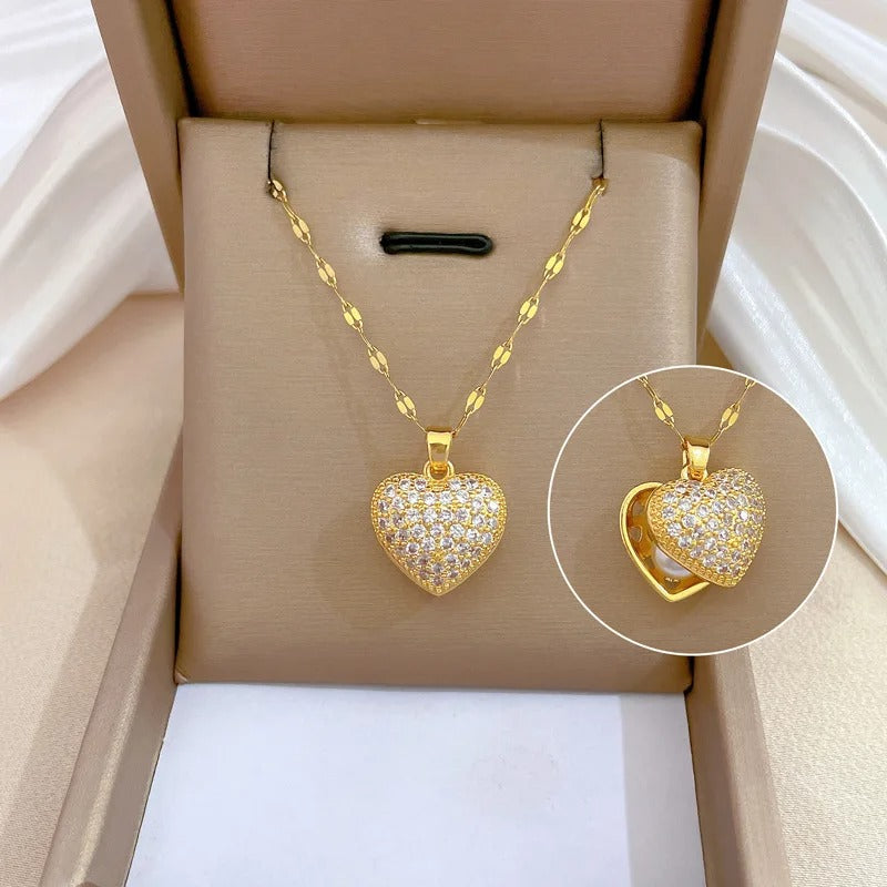 Exquisite Micro-inlaid Heart Pearl Necklace