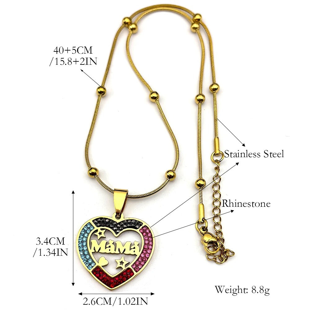 Mama Love Star Heart Pendant Necklace