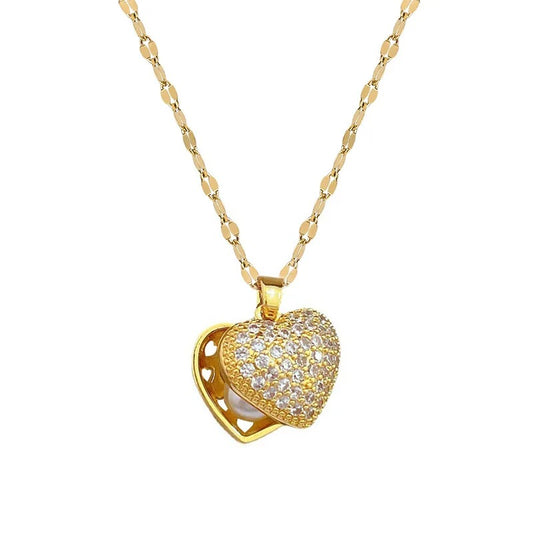 Exquisite Micro-inlaid Heart Pearl Necklace