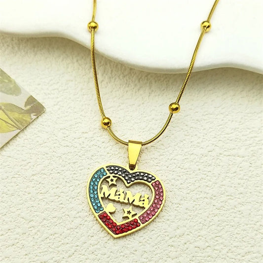 Mama Love Star Heart Pendant Necklace